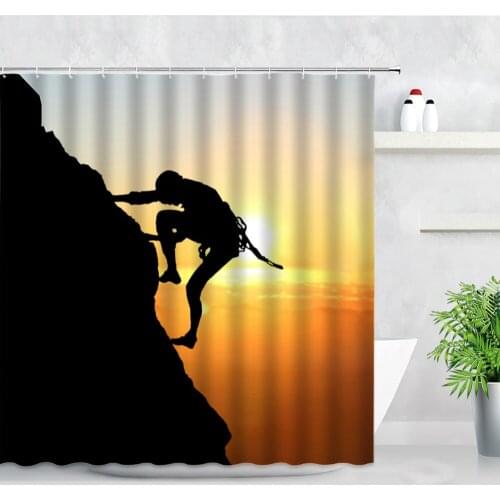 Outdoor Extreme Sports Pattern Shower Curtains Sunset Rock Climbing Scenery 3D Printing Bathroom Curtain Set With Hooks Screens