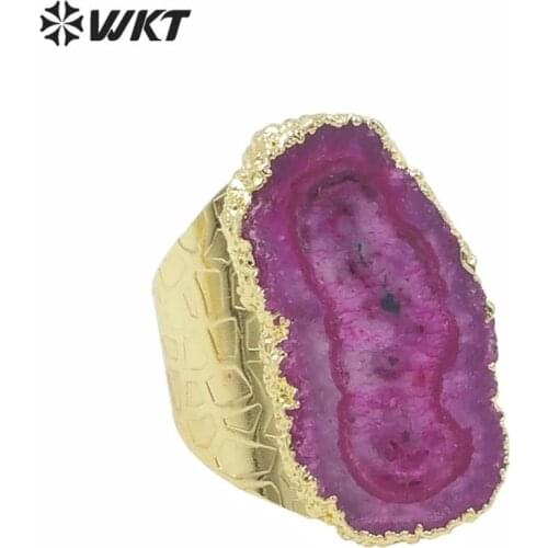 WKT Amazing rings natural raw crystal quartz stalactite flower rings multi color with gold strim colorful rings