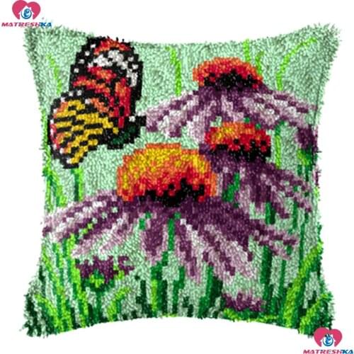 Butterfly Latch Hook kits Handicraft Embroidery Printed Pillowcase set Cushion Latch Hook Rug Kits 3d DIY Needlework Unfinished