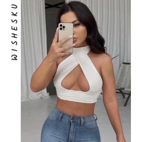 Women Strappy Cross Cut Out Tank Tops Sexy Halter Neck Sleeveless Backless Crop Top Bandage Vest 2021 Summer Y2K Clothes