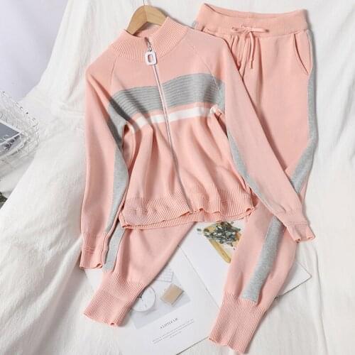 2020 New Fashion Tracksuit Knitt Two-piece Set Tide Womens Clothing Autumn Sports Leisure Suit Women Knitting Cardigan Pants