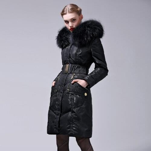 Winter Fashion Womens Long Real Fox Fur Fluffy Down Coat Female Was Thin Thick Warm Down Jacket Parkas With Belt F2543