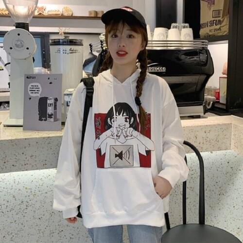 ZOGAA Japanese Winter Cartoon Letter Print Ulzzang Fun Ins Women Vintage Casual Harajuka Plus Size Plus Velvet Hooded Sweatshirt