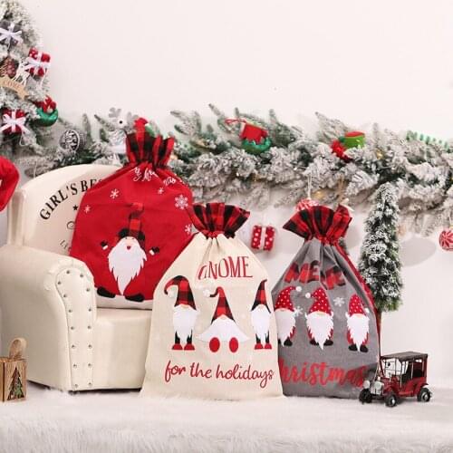 1pc/3pcs Red Lattice Merry Christmas Candy Bags Cartoon No Face Santa Xmas Gifts Bags New Year Decor Kids Present Bundle Pocket
