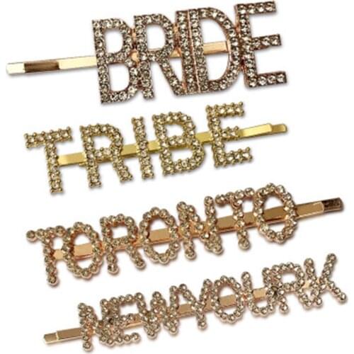 1PC Crystal Rhinestone Letter "BRIDE TOROTON" Hairpins Metal Hair Clips Barrettes Headwear Hair Styling Accessories For Women