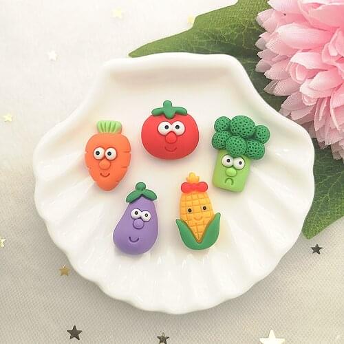 10Pcs Simulation Vegetable Fruit Planar Resin Patch Children Hairpin Crafts Materials Flat Back Ornament DIY Decoration Supplies