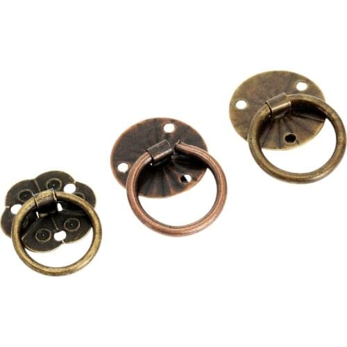 12Pcs Mini Ring Handles Antique Bronze/Brass Knobs Vintage Decorative Jewelry Box Pulls Drawer Cabinet flower Plum 20mm screws