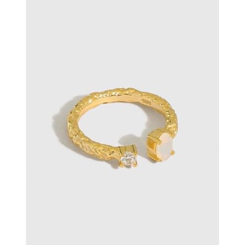 18K GOLD Authentic S925 Sterling Silver Jewelry Opal stone Foil rings Adjust TLJ1347