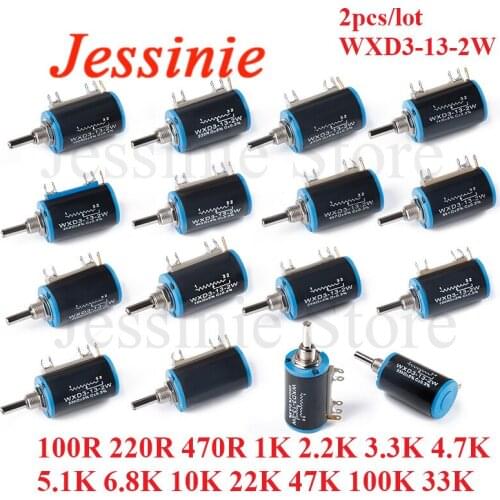 2PCS WXD3-13 Precision Multi-turn Wirewound Potentiometer 100 220 470 1K 2.2K 3.3K 4.7K 6.8K 10K 22K 33K 47K Sliding Rheostat