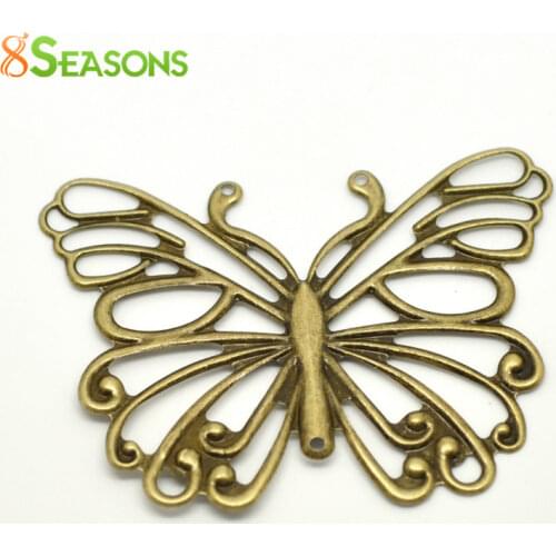 8SEASONS 30PCs Antique Bronze Filigree Butterfly Wraps Connectors Pendants DIY Finding 6.6x5cm (B18419)