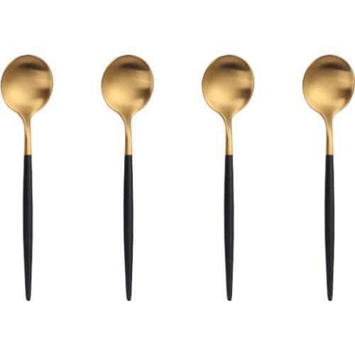 4Pcs Black Gold Teaspoons Stainless Steel Coffee Spoons Kitchen Cutlery Cup Spoon New Beautiful Colorful Coffee Tea Use Spoons