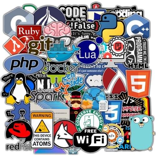 50Pcs New Programming Stickers Pack for On The Laptop Fridge Phone Skateboard Travel Suitcase Waterproof Sticker