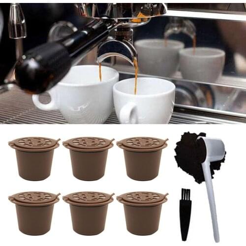 6pcs Reusable Coffee Capsule Filter Cup With Spoon And Brush Filter For Nespresso Filter Baskets Pod Soft Taste Sweet
