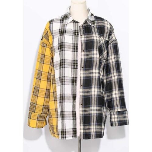 ALLKPOPER KPOP Plaid Shirt Women Bangtan Boys SUGA Blouse Korea Fashion Plus Size Casual Spring Autumn Splice Plaid Shirts