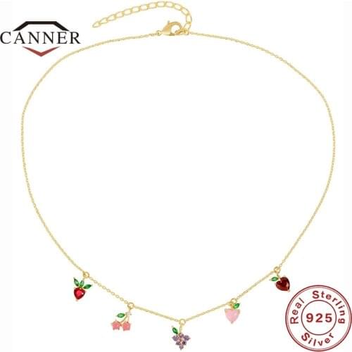 CANNER 100% 925 Sterling Silver Necklace for Women Exquisite AAAAA Zircon INS Geometric Exquisite Fruit Necklaces Jewelry Gifts
