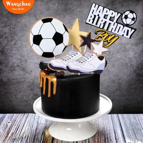 Basketball Soccer Sports Theme Happy Birthday Cake Topper Boys Kids Favors Sneakers Cupcake Toppers Party Decoration Supplies