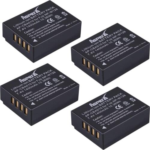 AsperX 4x 1400mAh NP-W126 NP W126 Camera Battery For Fuji X100F XT20 XPro1 Pro2 XE1 XE2 XA1 XA2 XT2 XT10 XM1 XM2 XT1 HS33 30 50