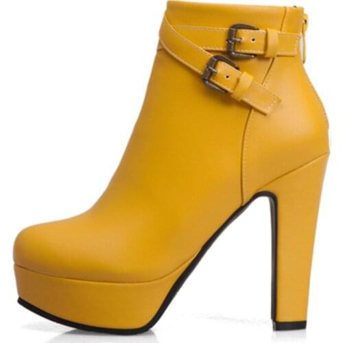 Fashion Short Boots Women Sexy Platform Ankle Boots For Women High Heels Black Red Yellow White Boots Ladies Shoes Large Size