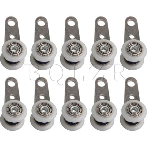 BQLZR 1.77x0.74inch Metal Bearing Pulley Block with Two Plastic Wheel for Sliding Door Window Cabinet Pack of 10
