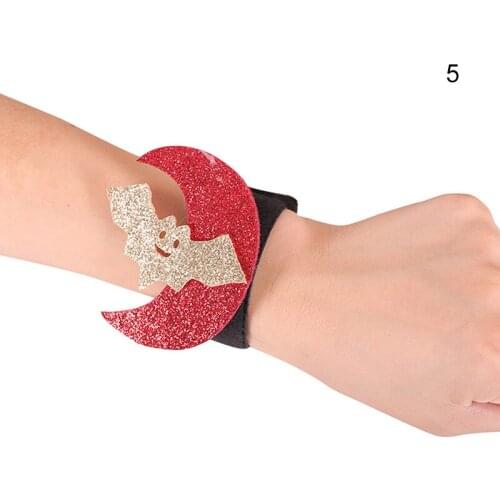 Halloween Clap Ring Bracelet with Halloween Elements Decor High Flexibility Lightweight Wristband for Dress Party HY99