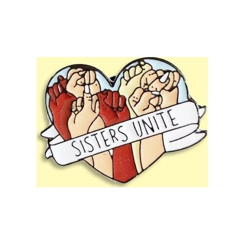 Sister Unite Heart Enamel Pin Raise Hands Celebrate Brooch Backpack Clothes Lapel Pin Female Friendship Jewelry Gift for Friends