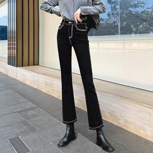 Black Micro Flared Jeans Womens High Waist Spring Summer 2021 Slim Casual Streetwear Trumpet Flared Pants Feme Long Trousers