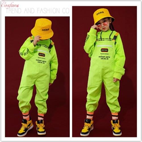 Kids Hip Hop Clothing Green Casual Hoodie Tops Loose Bib Pants for Girls Boys Jazz Dance Costumes Ballroom Dancing Clothes Wear
