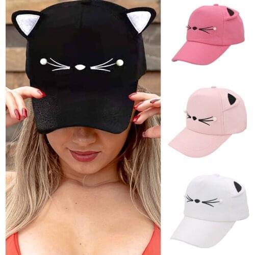 DT015 Spring Fashion Brand Street Adjustable Lovely Embroidery Hat Cat Ears Snapback Cap Boy Girl Pearl Baseball Cap