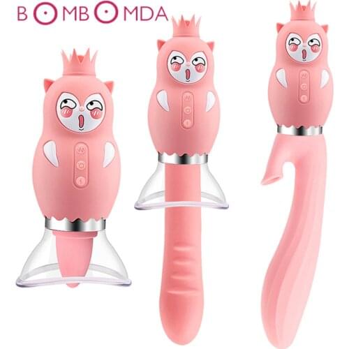 Sucking Dildo Vibrator Female Masturbation Electric Nipple Sucker G-spot Massage Stick Tongue Licking Masturbator Adult Sex Toys