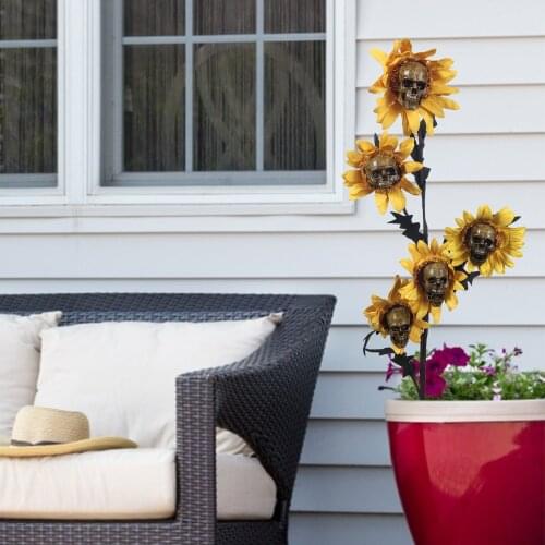 Simulated Skull Head Sunflower Garden Statue Resin Craft Scary Flower Ornaments For Patio Lawn Yard Halloween attractive