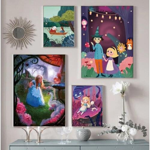 Disney Cartoon Canvas Paintings Alice In Wonderland Posters and Cute Anime Prints Wall Art Pictures for Living Kids Home Decor