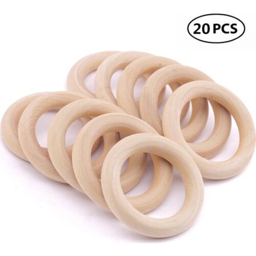 20pcs 3cm 1.18" Natural Wood Rings for DIY Craft, Ring Pendant and Connectors Jewelry Making