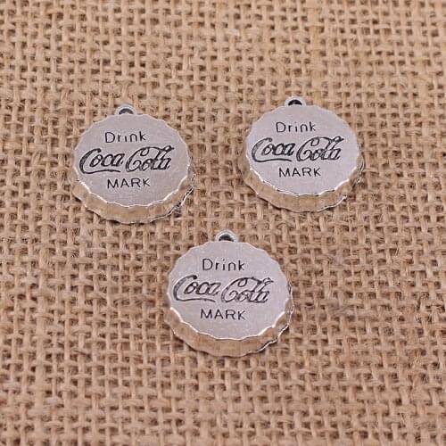 4pcs Drink Bottle Cap Charms 23x22mm Antique Silver Color Pendant for DIY Jewelry Making Findings Handmade Craft 3287