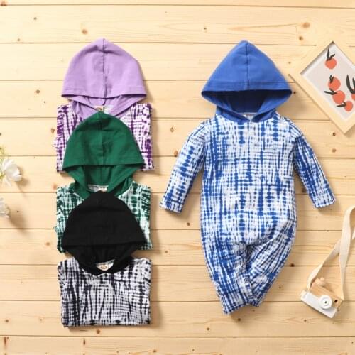 TELOTUNY Newborn Infant Baby Boys&Girls New Fashion Tie-Dye Long Sleeve Hooded Romper Jumpsuit Winter Baby BodySuit 0M-24M