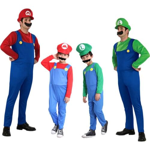 Halloween Costumes Funny Super Mari Luigi Brother Costume Kids Children Boys Girls Fantasia Cosplay Jumpsuit