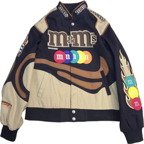 Harajuku Embroidery Jackets Women Hip Hop Patchwork Big M Letter Bomber Jacket Men Spring Autumn Oversized Couple Outwear New