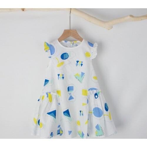 Teens Summer Casual Girls Dresses Kids Baby Geometric Ruffles Costumes Children Party Vestidos Cute Clothes Princess Dress Girl