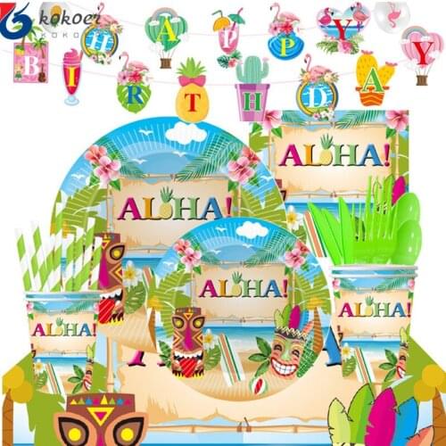 Luau Aloha Party Supplies Pink Disposable Tableware Hawaiian Party Decor Hawaii Tropical Party Summer Flamingo Party Decor