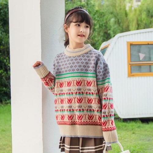 Lovely Sweet Girls Sweater Fashion Print Soft Cotton Thermal Knitwear Children Bottoming Knitted Pullovers Warm Tops 5-14Y