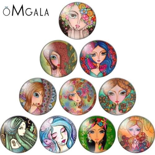 Fashion Colorful Painting Flower Girls 8/10mm/12mm/18mm/20mm/25mm Round photo glass cabochon demo flat back Making findings