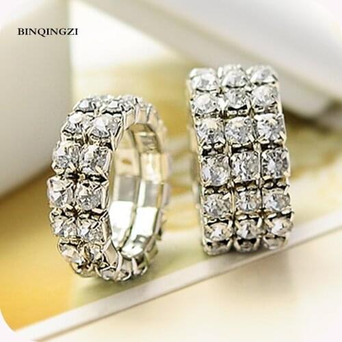 Trendy Transparent Multilayer Sparkling Shiny Elastic Rhinestone crystal toe Ring adjustable fashion rings for women 2018