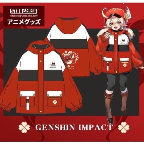 Game Genshin Impact Klee Fashion Red Cardigan Coat Men Women Winter Thicken Hooded Sweatshirt Hoodies Jacket Anime Outwear Tops