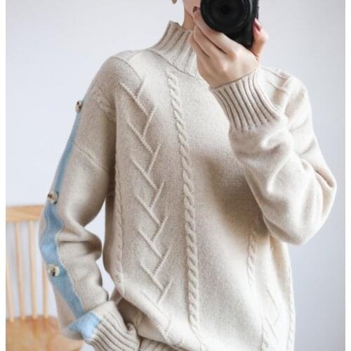 2020 autumn winter new cashmere sweater women thick sweater half high neck long sleeve pullover loose wool knit bottoming shirt