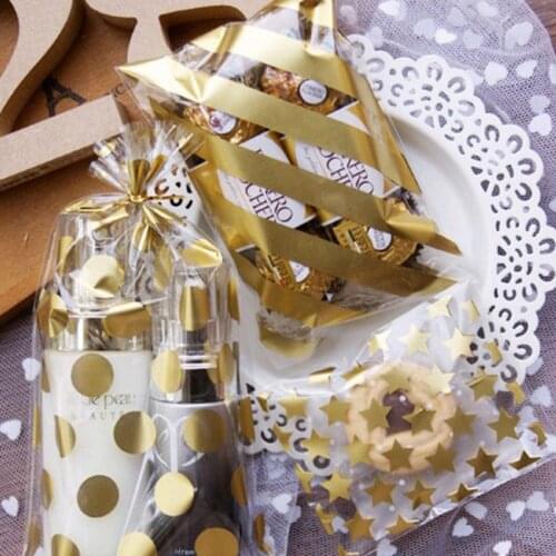 Wholesale 50Pcs 8x10+3cm Golden Star Design Adhesive Bag Cookies DIY Gift Bag For Christmas Wedding Party Candy Food Packaging