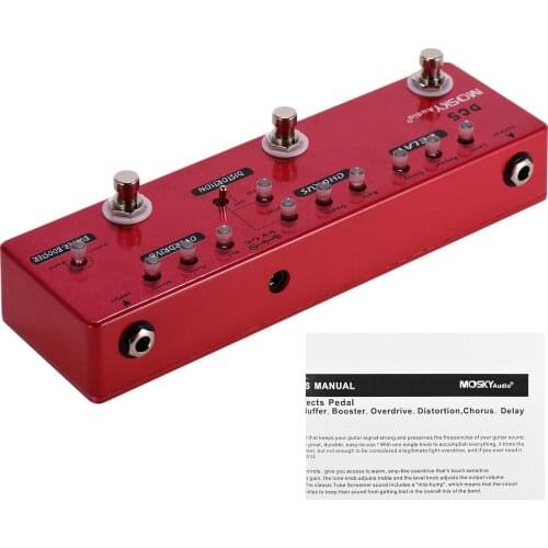 MOSKY DC5 6-in-1 Guitar Multi-Effects Pedal Delay + Chorus + Distortion + Overdrive + Booster + Buffer Full Metal Shell