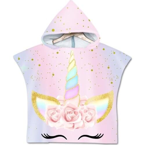 Novelty Cute Swan Unicorn Rainbow Wearable Towel Flower Print Microfiber Baby Kids Hooded Swim Bath Shower Towel Poncho Cape