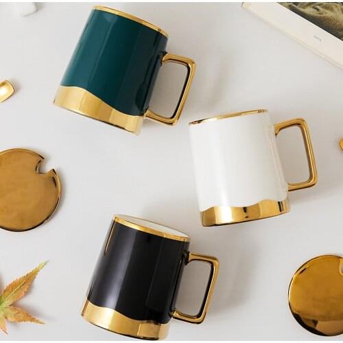 Luxury Porcelain Gold Wave Mugs WIth Gold Handle Nordic Coffee Cups Ceramic Kitchen Office Milk Water Tea Mug Couple Friend Gift