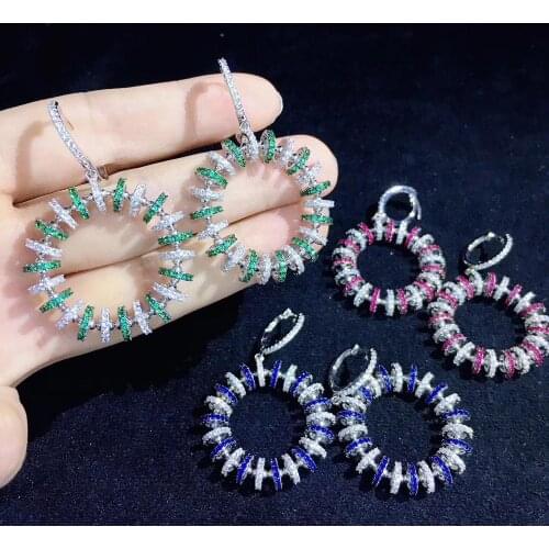 925 sterling silver with cubic zircon donut drop earring doughnut cute fine women jewelry free shipping red green blue color