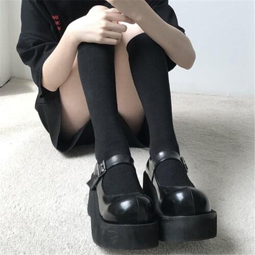 Black Gothic Punk Loli Shoes Female Japanese Jk Harajuku Mary Jane Platform High Heels Sweet Girl Lolita Pu Womens Summer Shoes