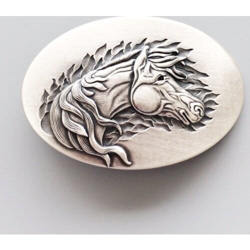 Original Vintage Silver Plated Oval Horse Western Belt Buckle Gurtelschnalle Boucle de ceinture BUCKLE-WT147SL